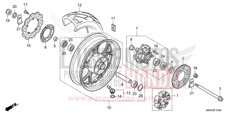 ROUE ARRIERE de NC750X DCT GLINT WAVE BLUE METALLIC (B197) de 2021